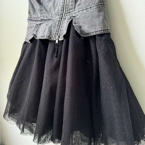 Anthropologie Pilcro Strapless Black Tulle Zip Baby Doll Denim Mini Dress - Picture 5 of 7